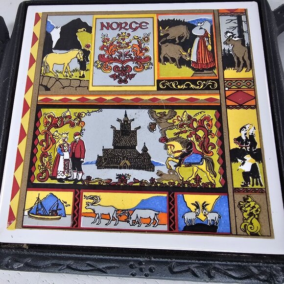 Norge Cast Iron Trivet With Colorful Tile Insert Norway - Picture 3 of 8